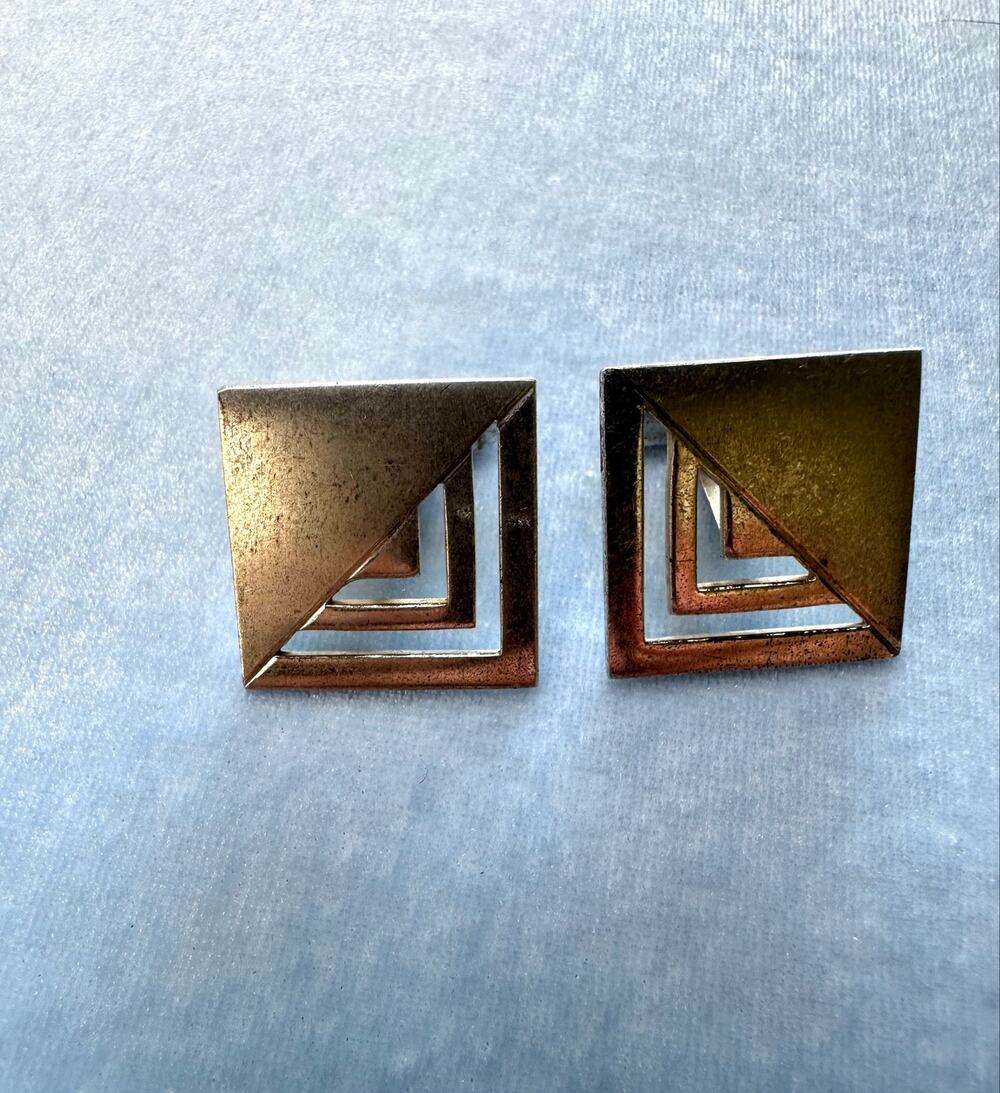 Vintage 925 Sterling Silver Nested Triangle Cufflinks Square Two Tone Modernist